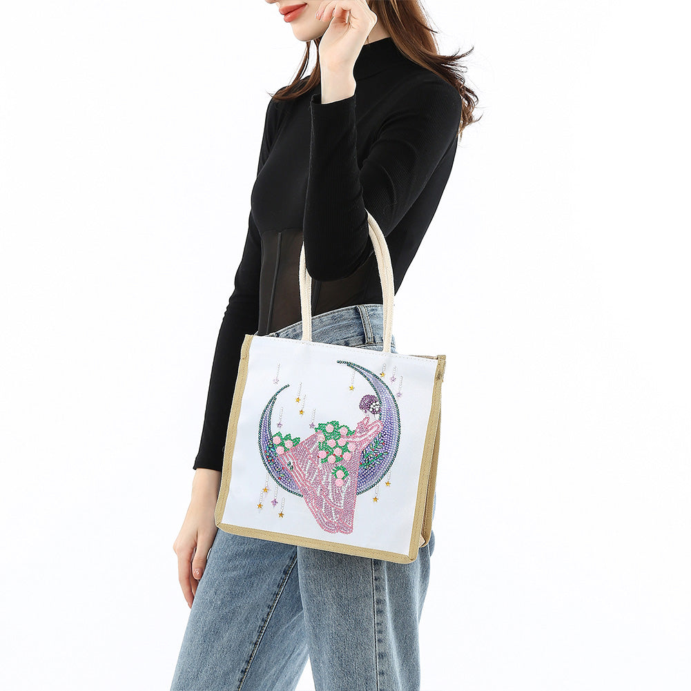 5D Diamond Painting Handbag DIY Linen Shopping Storage Bag Reusable Totes