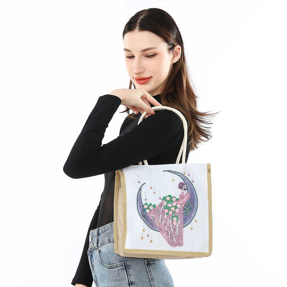 5D Diamond Painting Handbag DIY Linen Shopping Storage Bag Reusable Totes