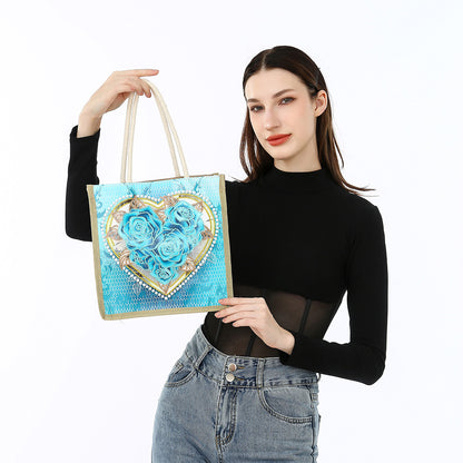 5D Diamond Painting Handbag DIY Linen Shopping Storage Bag Reusable Totes