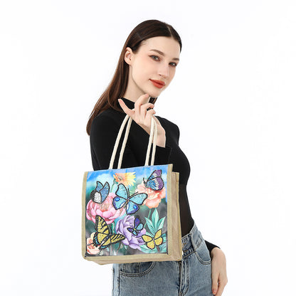 5D Diamond Painting Handbag DIY Linen Shopping Storage Bag Reusable Totes