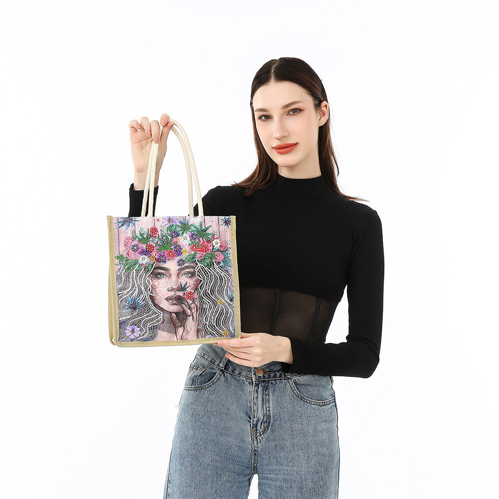 5D Diamond Painting Handbag DIY Linen Shopping Storage Bag Reusable Totes