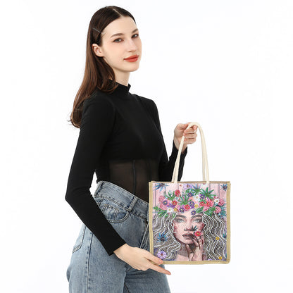 5D Diamond Painting Handbag DIY Linen Shopping Storage Bag Reusable Totes