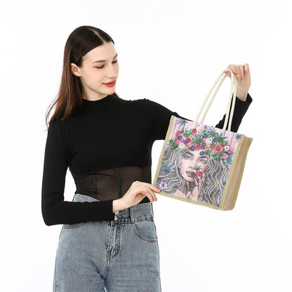 5D Diamond Painting Handbag DIY Linen Shopping Storage Bag Reusable Totes