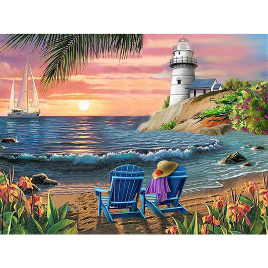 Beach Scenery - Full Round Drill Diamond Painting 40*30CM