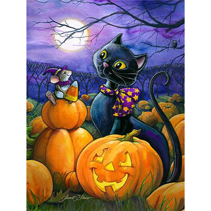 Halloween Pumpkin Cat - Full Round Drill Diamond Painting 30*40CM