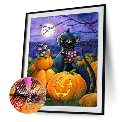 Halloween Pumpkin Cat - Full Round Drill Diamond Painting 30*40CM