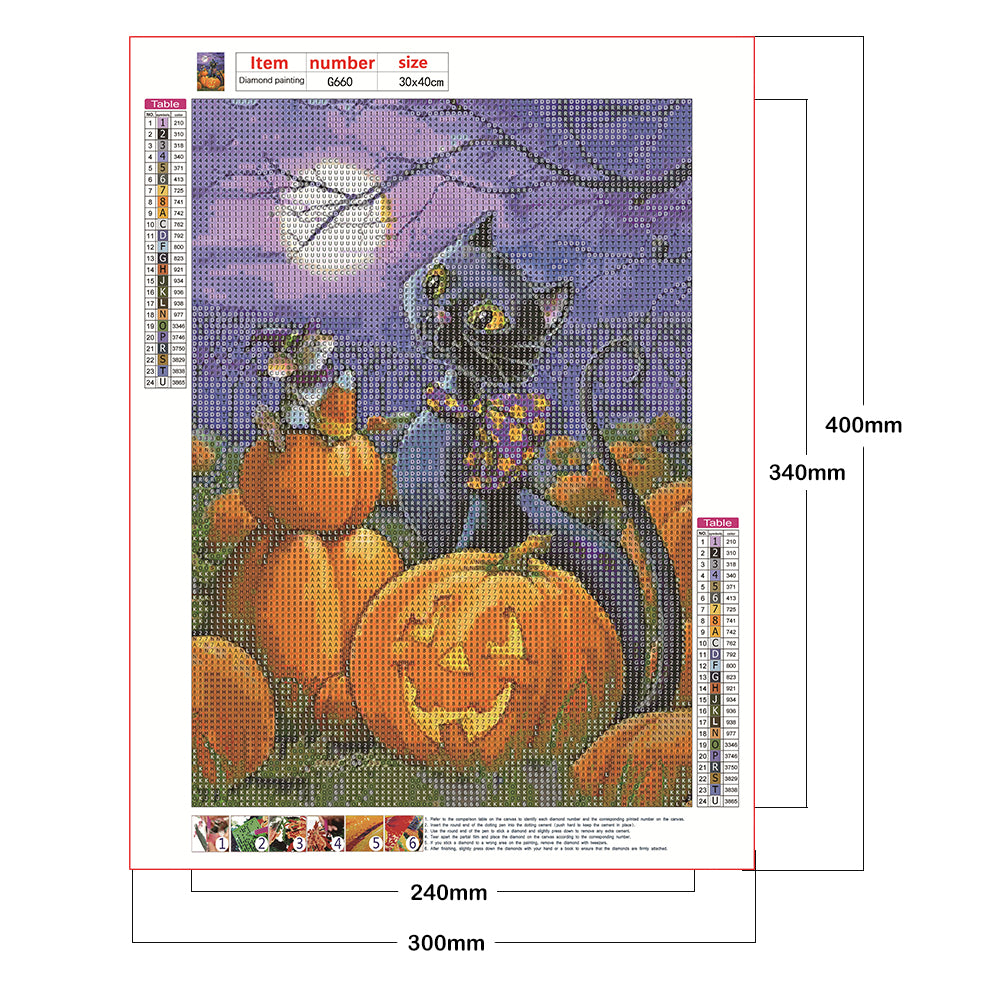 Halloween Pumpkin Cat - Full Round Drill Diamond Painting 30*40CM