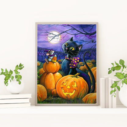 Halloween Pumpkin Cat - Full Round Drill Diamond Painting 30*40CM