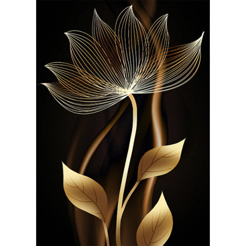 Black Gold Flowers Leaves - Full Round Drill Diamond Painting 40*60CM