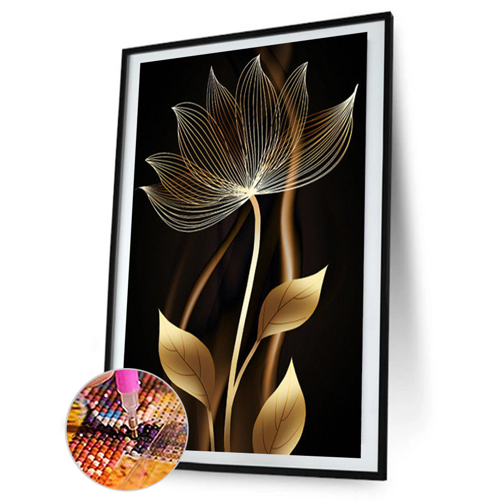 Black Gold Flowers Leaves - Full Round Drill Diamond Painting 40*60CM