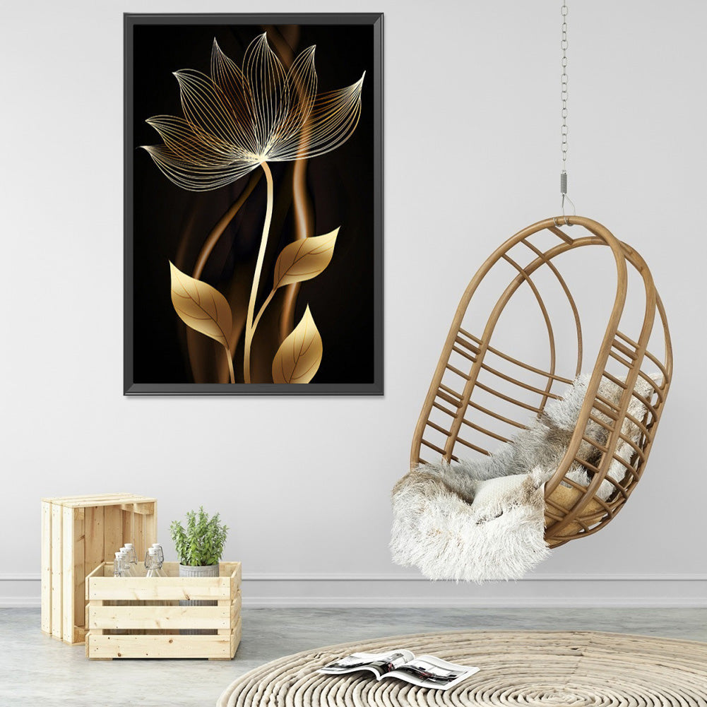 Black Gold Flowers Leaves - Full Round Drill Diamond Painting 40*60CM