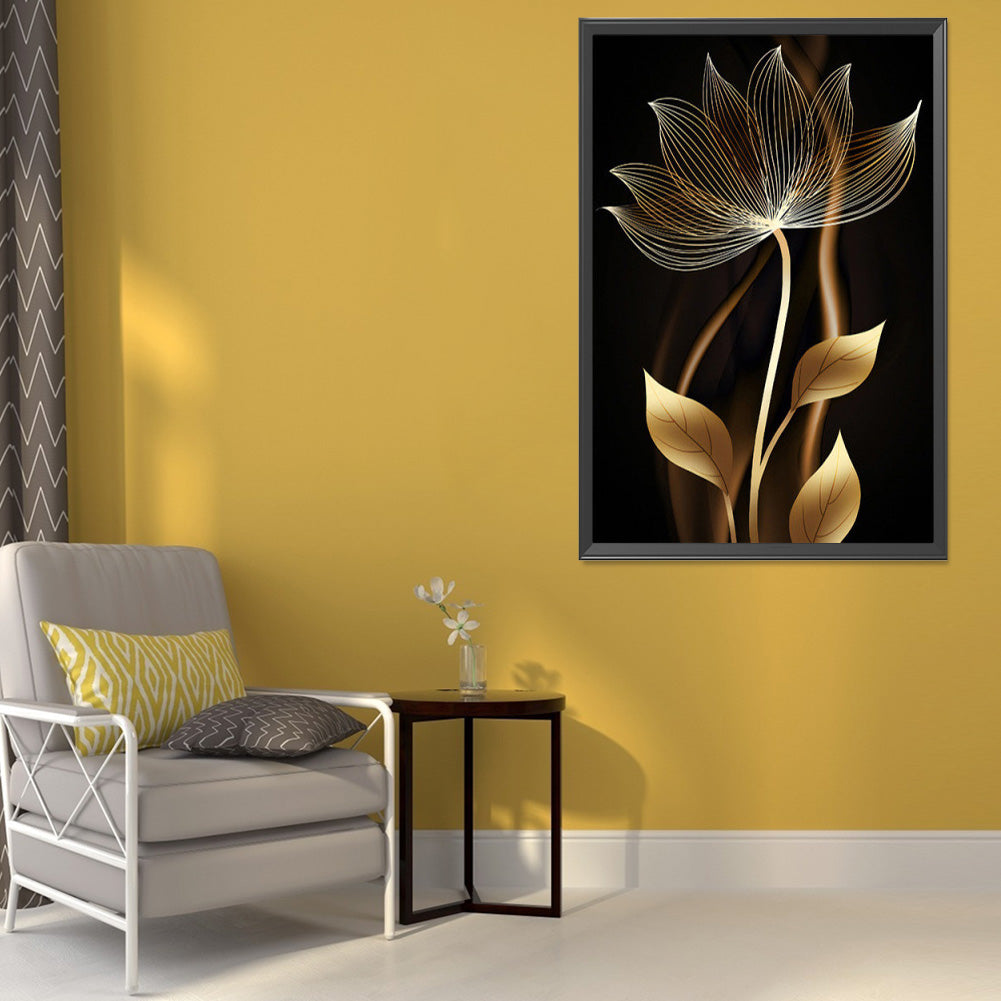 Black Gold Flowers Leaves - Full Round Drill Diamond Painting 40*60CM