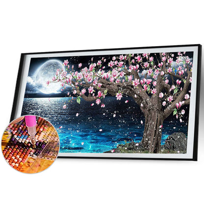 Peach Tree Under The Moon - Full Square Drill Diamond Painting 80*40CM