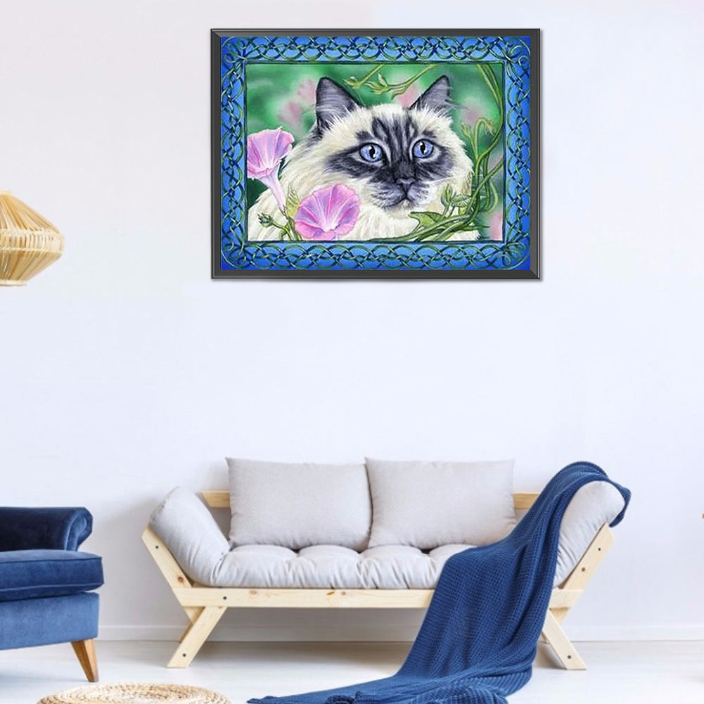 Flower Cat - Full Round Drill Diamond Painting 40*30CM