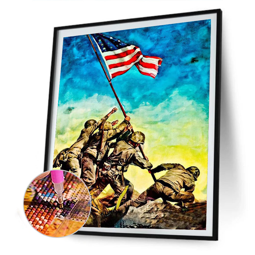 Independence Day Flag Soldier - Full Round Drill Diamond Painting 30*40CM