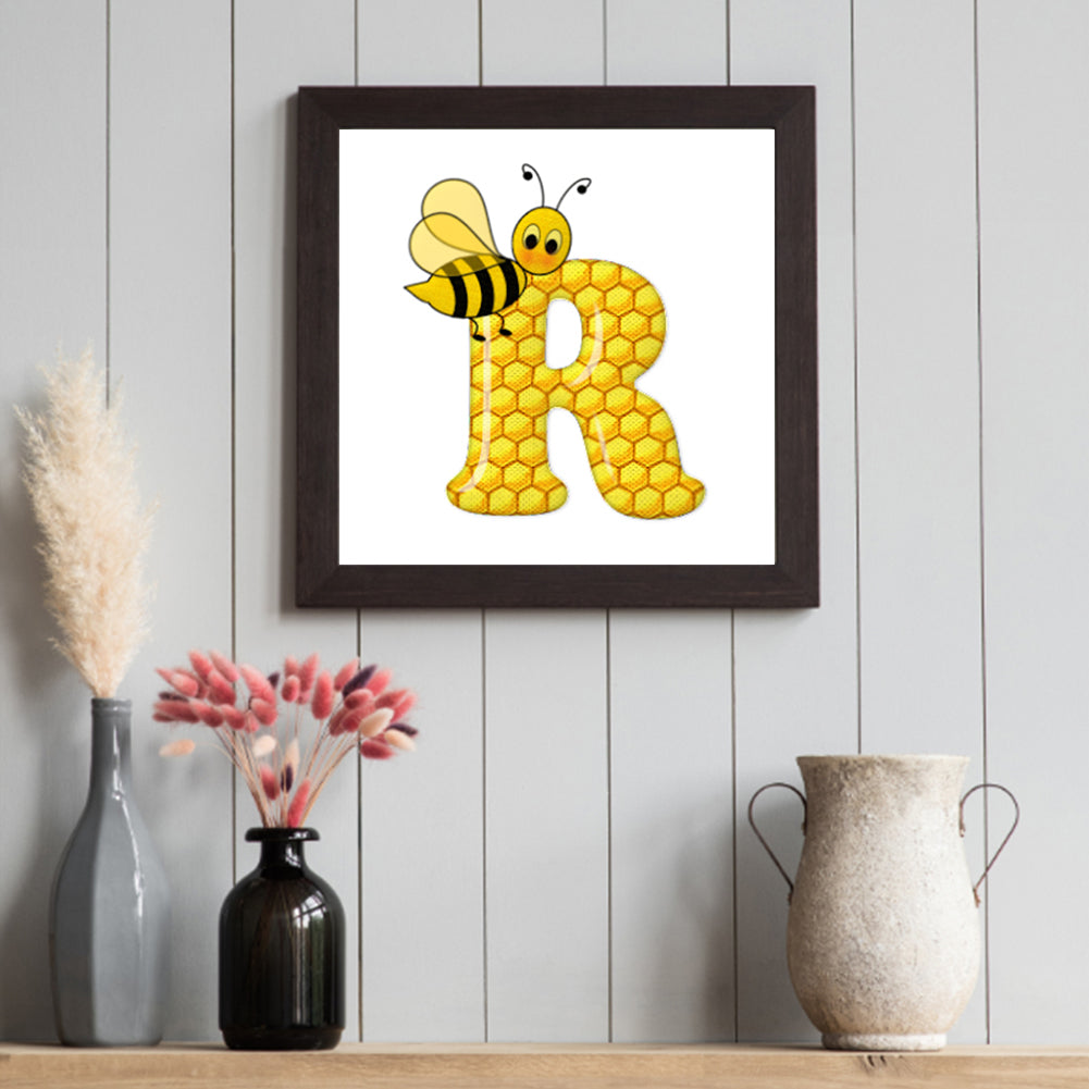 Bee Letter R - Full Round Drill Diamond Painting 30*30CM