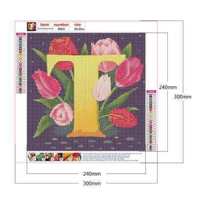 Flower Letter T - Full Round Drill Diamond Painting 30*30CM