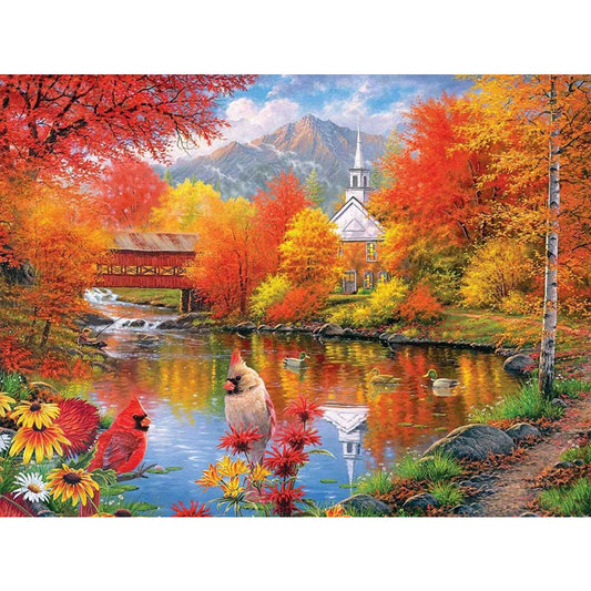 Autumn Lake View - Full Round Drill Diamond Painting 40*30CM