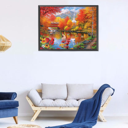 Autumn Lake View - Full Round Drill Diamond Painting 40*30CM