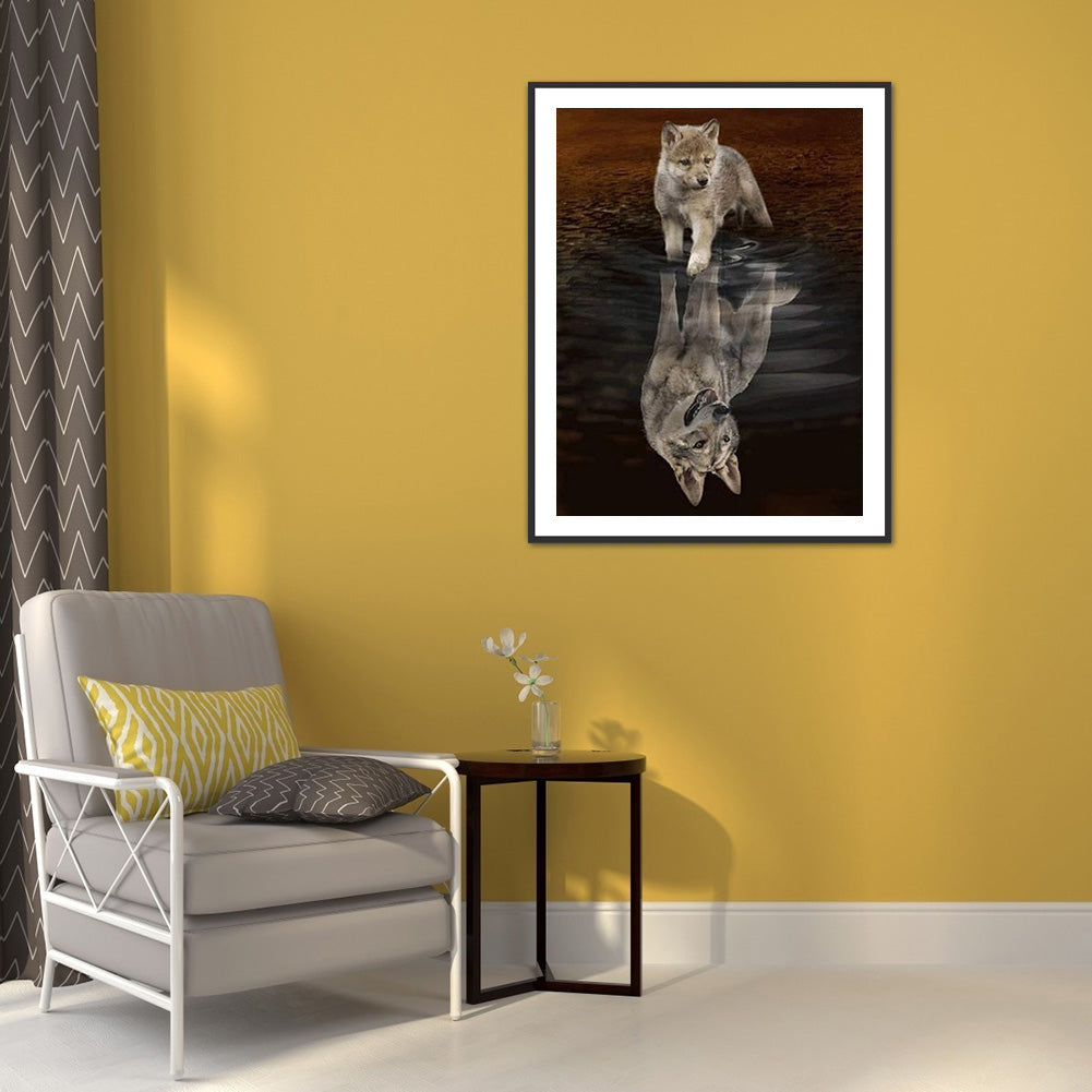 Wolf Reflection - Full Round Drill Diamond Painting 30*40CM