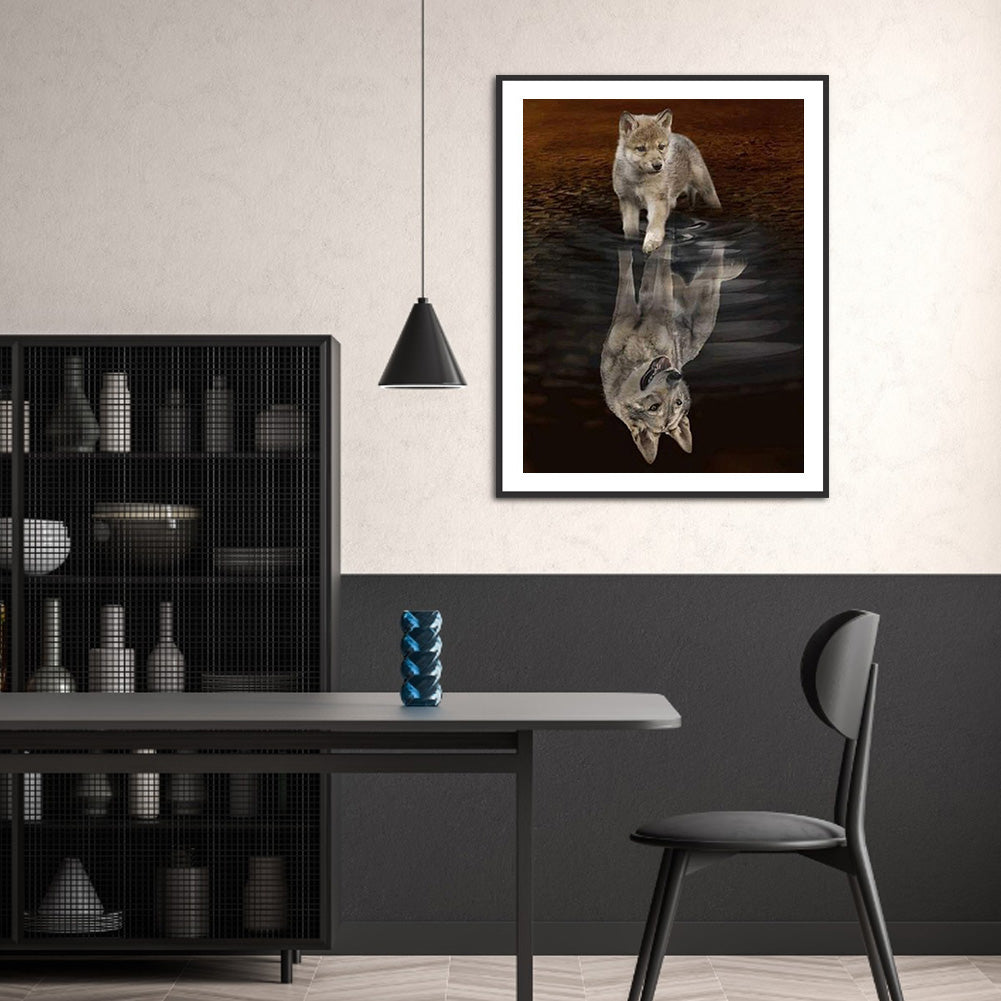 Wolf Reflection - Full Round Drill Diamond Painting 30*40CM