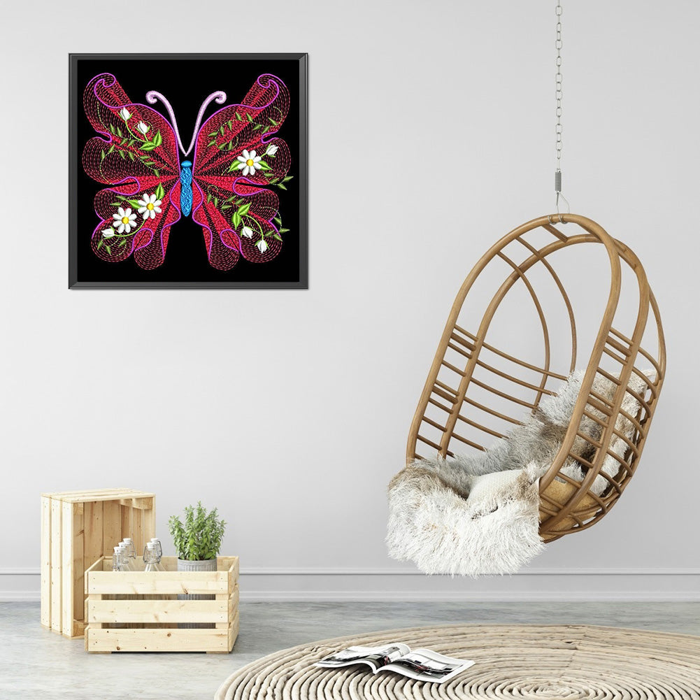 Embroidered Butterfly - Full Round Drill Diamond Painting 30*30CM