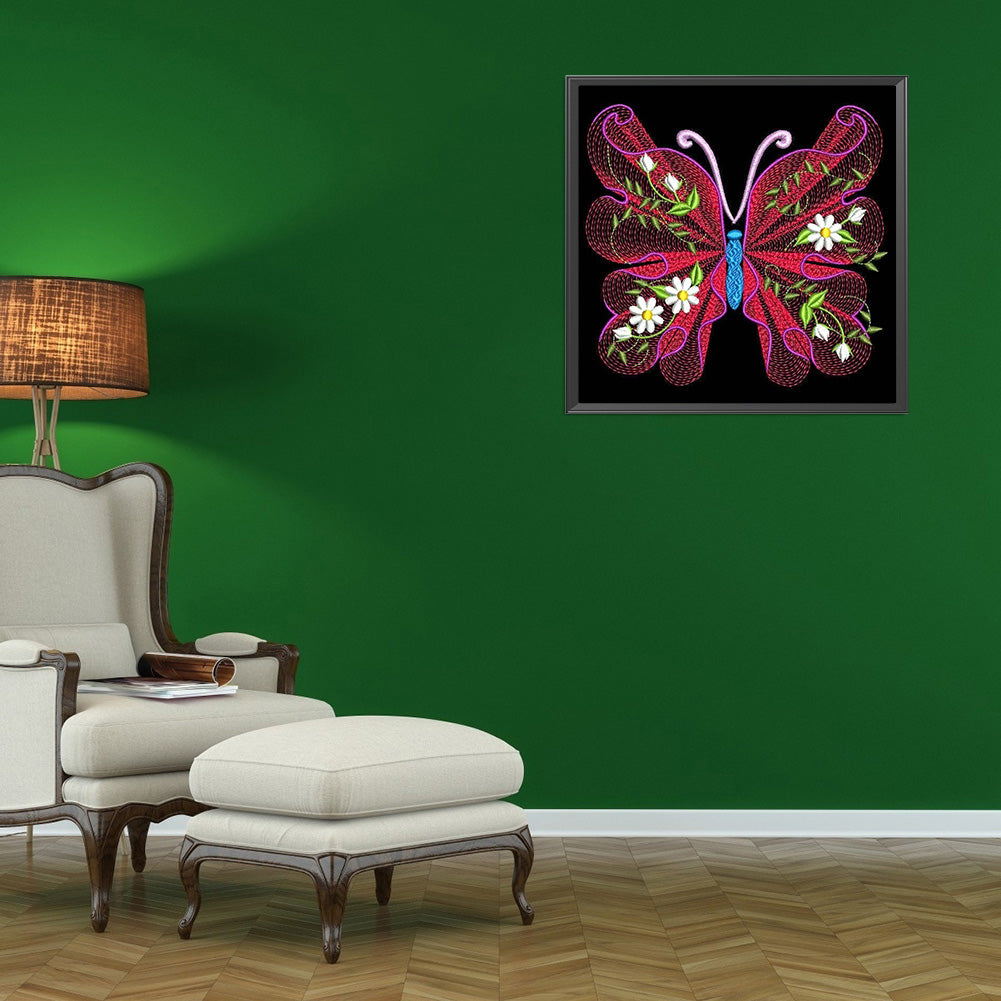 Embroidered Butterfly - Full Round Drill Diamond Painting 30*30CM