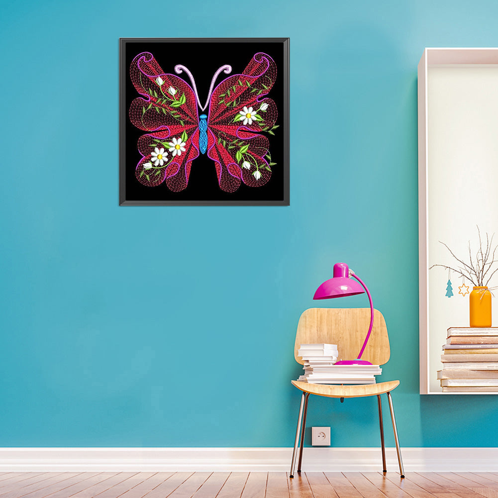 Embroidered Butterfly - Full Round Drill Diamond Painting 30*30CM