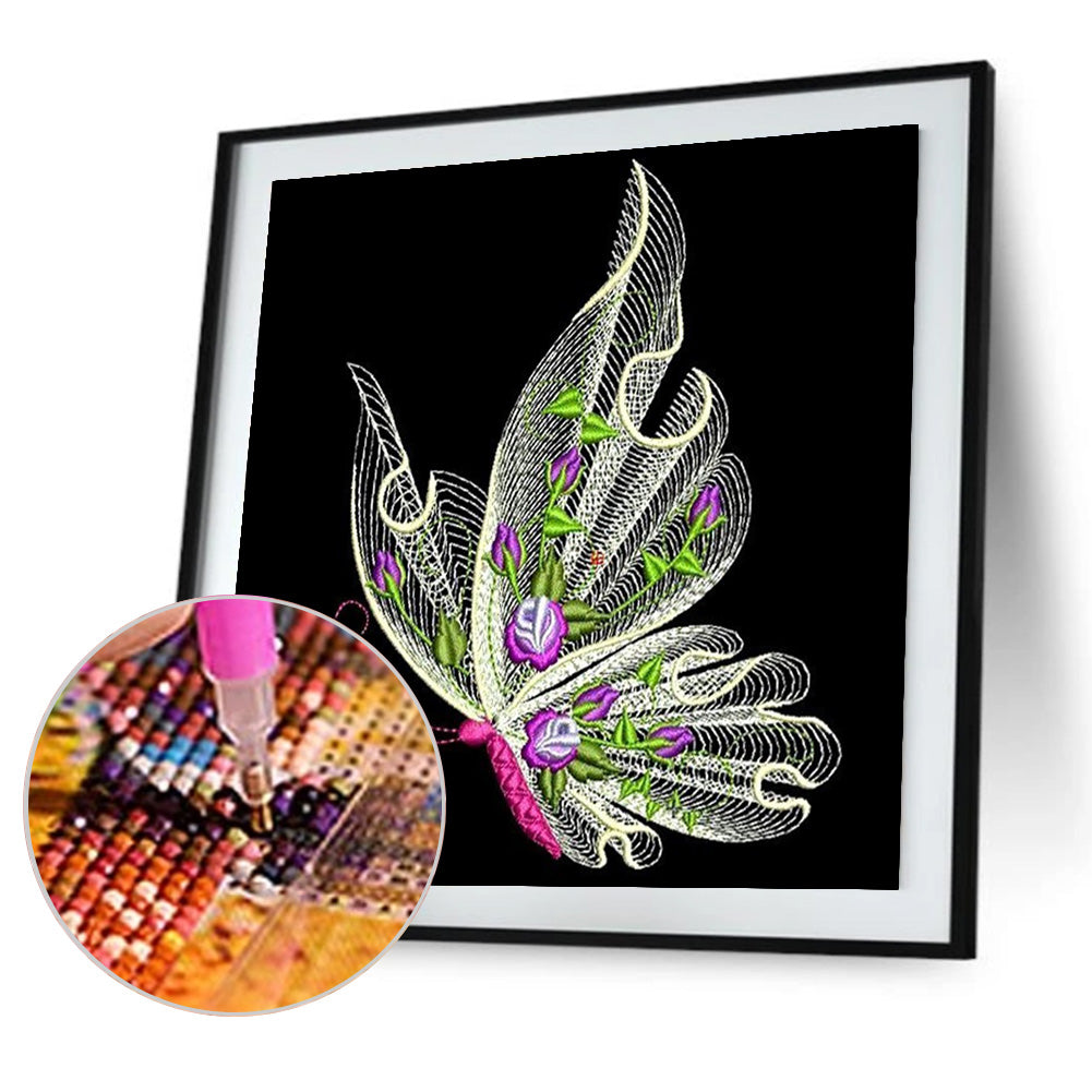 Embroidered Butterfly - Full Round Drill Diamond Painting 30*30CM