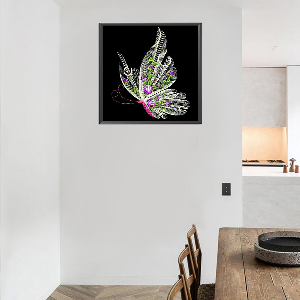 Embroidered Butterfly - Full Round Drill Diamond Painting 30*30CM