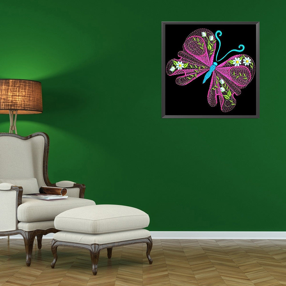 Embroidered Butterfly - Full Round Drill Diamond Painting 30*30CM