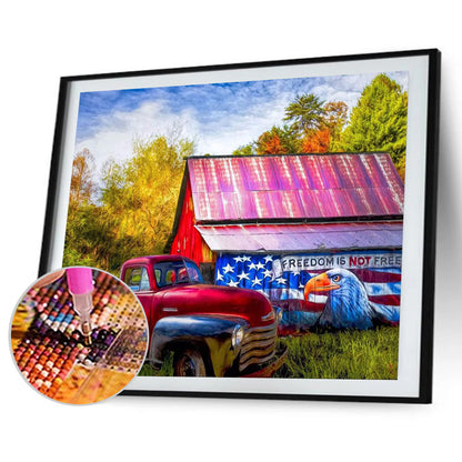 Flag House Car - Full Round Drill Diamond Painting 40*30CM