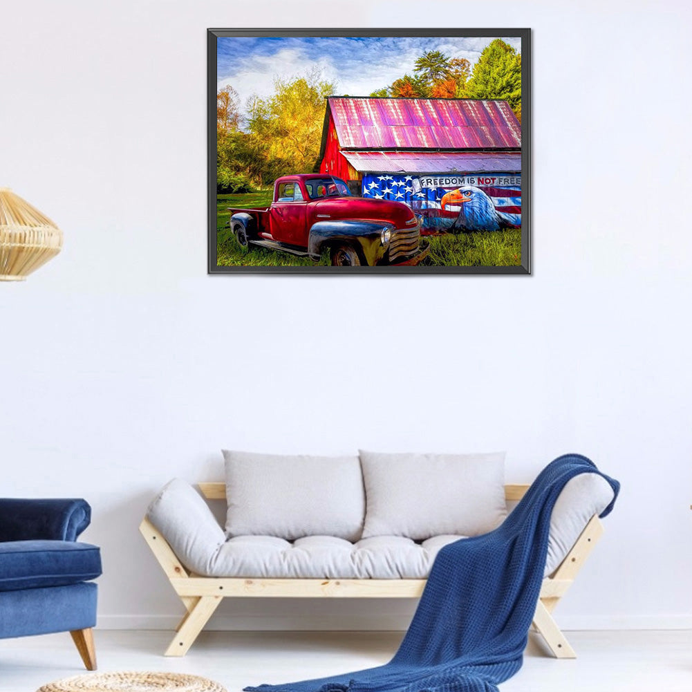 Flag House Car - Full Round Drill Diamond Painting 40*30CM