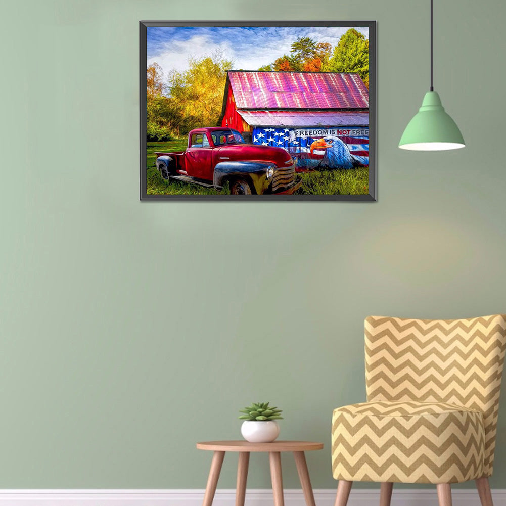 Flag House Car - Full Round Drill Diamond Painting 40*30CM