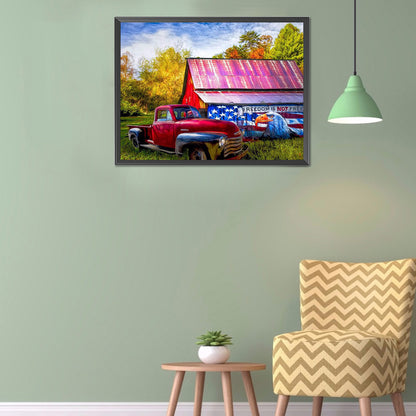 Flag House Car - Full Round Drill Diamond Painting 40*30CM