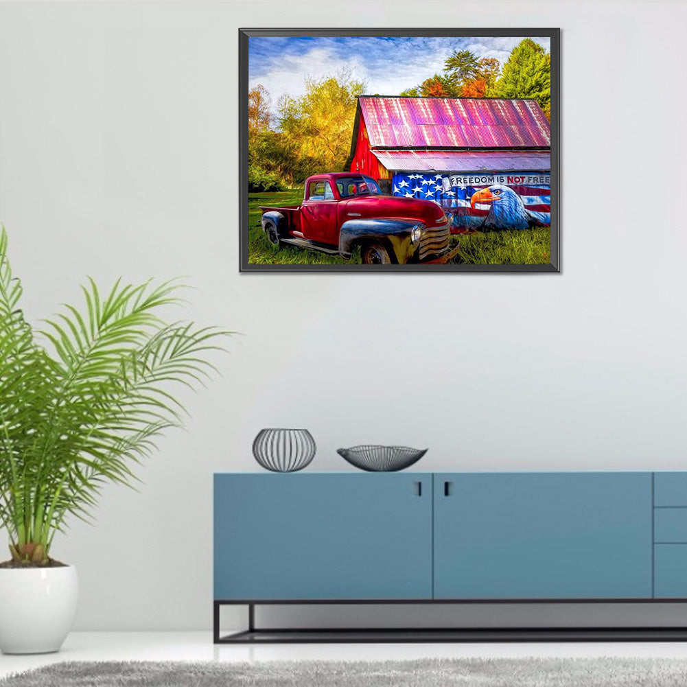 Flag House Car - Full Round Drill Diamond Painting 40*30CM