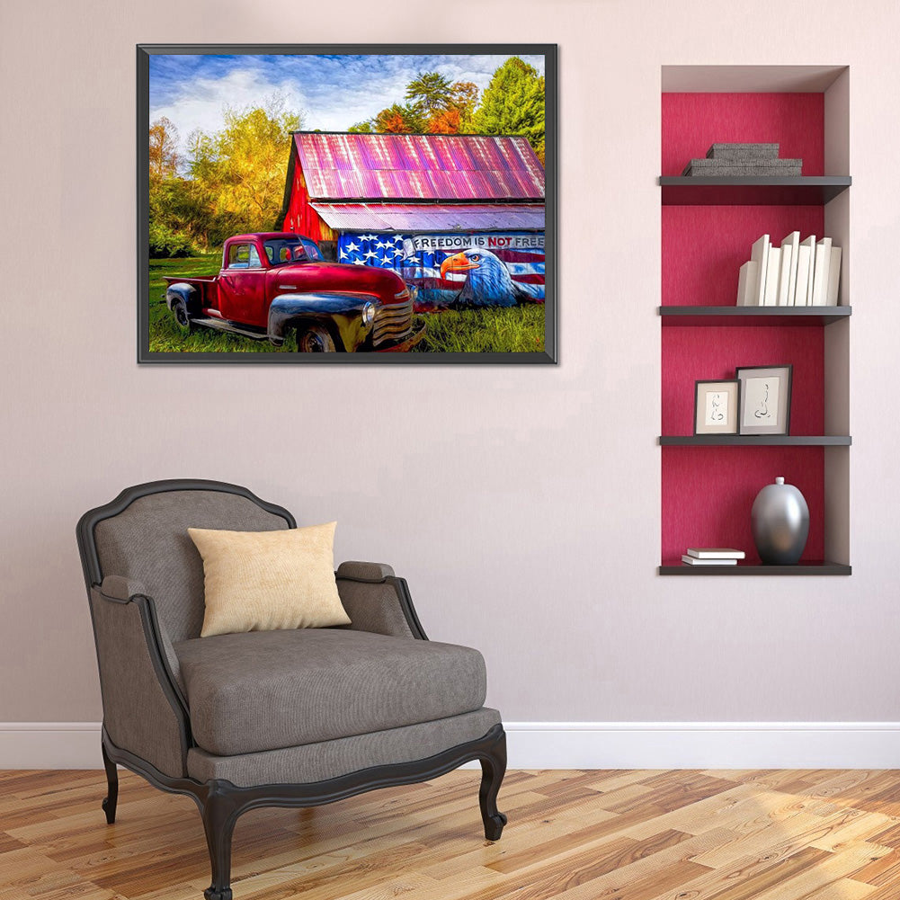 Flag House Car - Full Round Drill Diamond Painting 40*30CM