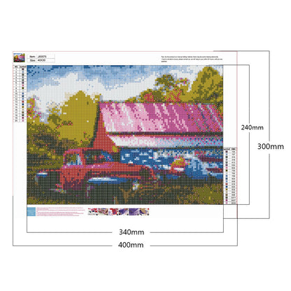 Flag House Car - Full Round Drill Diamond Painting 40*30CM