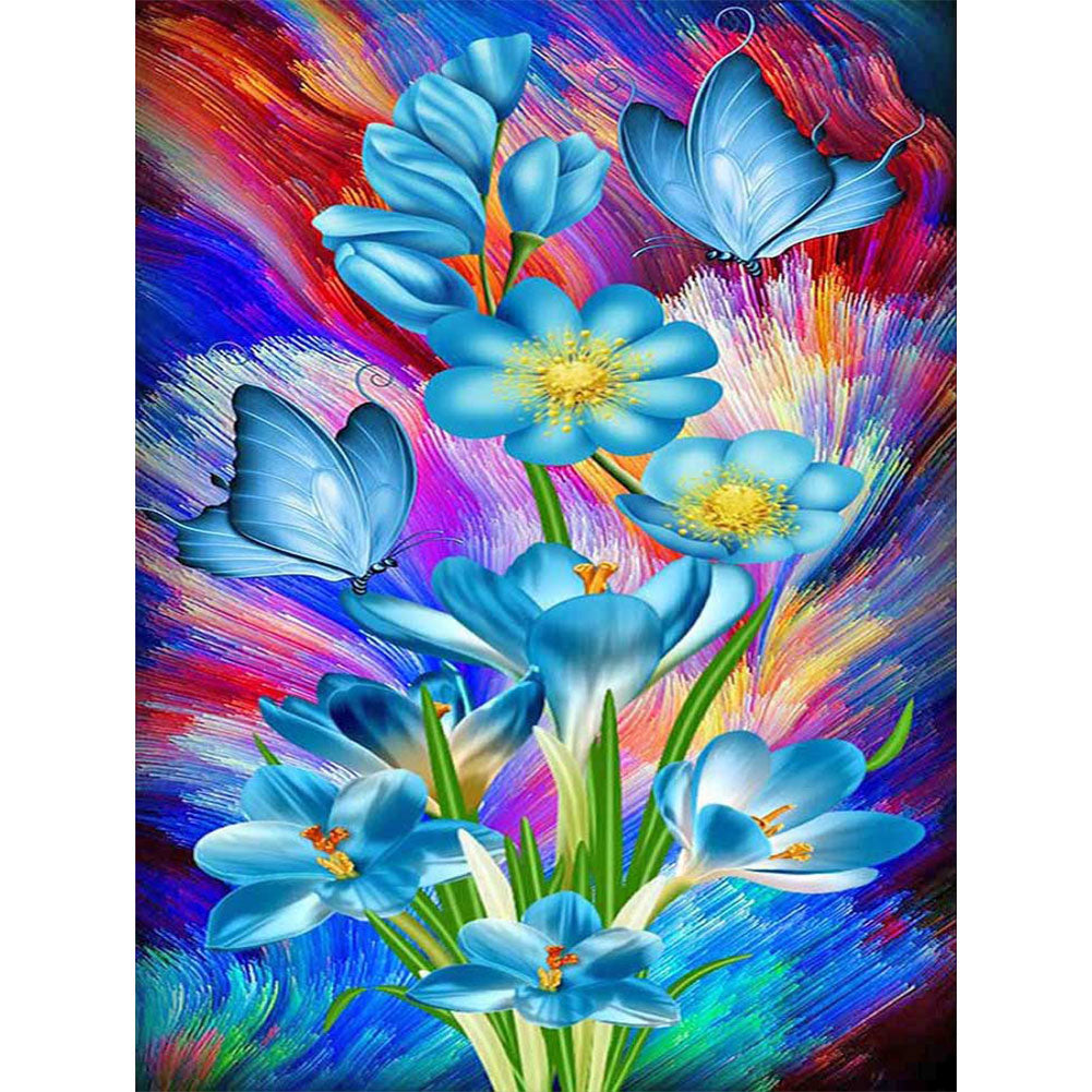Blue Flowers - Full Round Drill Diamond Painting 30*40CM