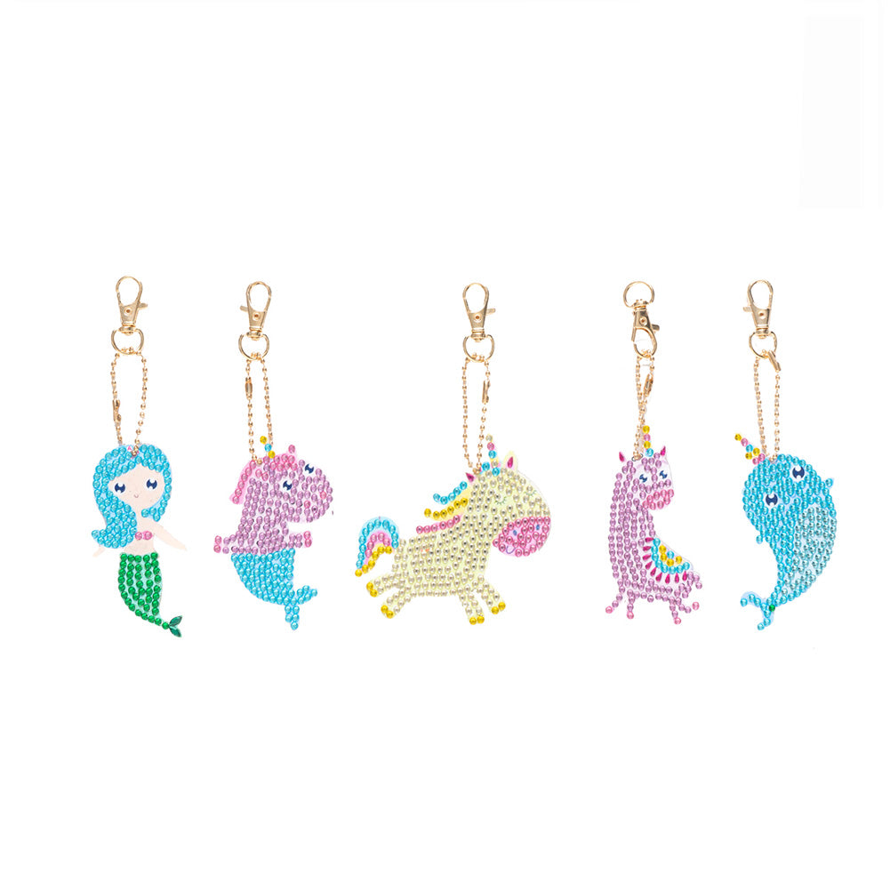 5pcs/set DIY Diamond Painting Keychain Mosaic Keyring Car Hanging Pendant