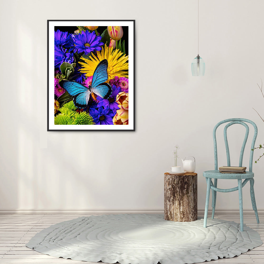 Flower Butterfly - Full Round Drill Diamond Painting 30*40CM