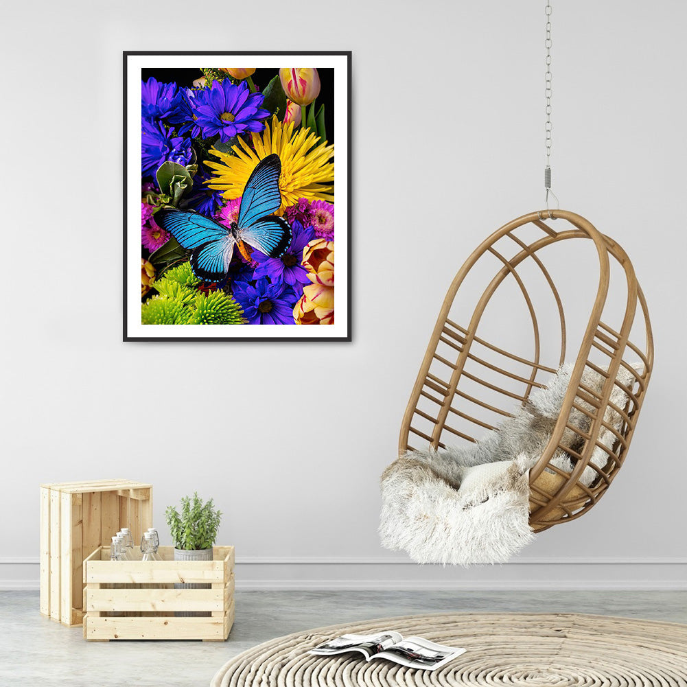 Flower Butterfly - Full Round Drill Diamond Painting 30*40CM