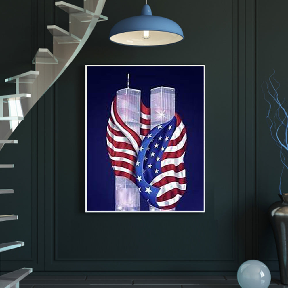 Flag Twin Towers - Full Square Drill Diamond Painting 50*60CM