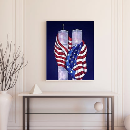 Flag Twin Towers - Full Square Drill Diamond Painting 50*60CM