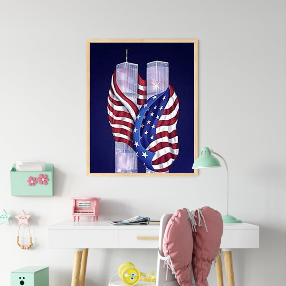 Flag Twin Towers - Full Square Drill Diamond Painting 50*60CM