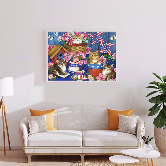 Four Kittens Flag - Full Square Drill Diamond Painting 30*40CM