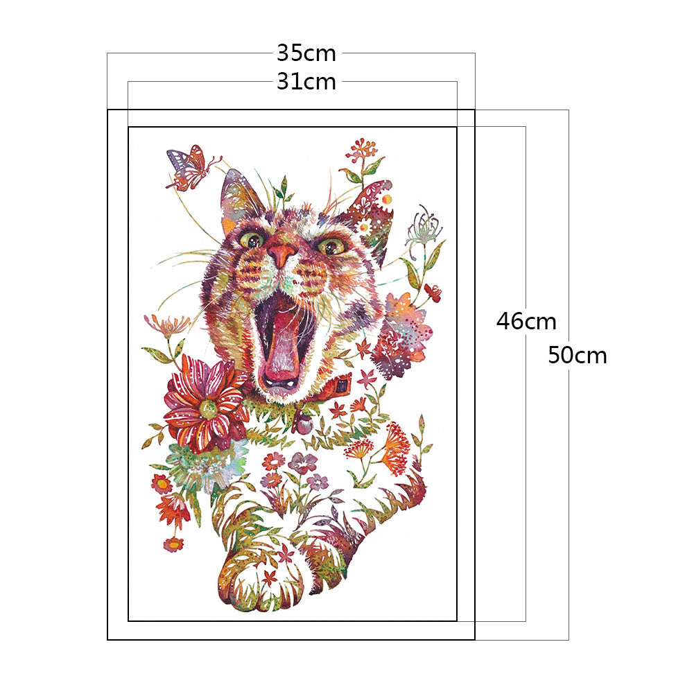 Yawning Cat - 11CT Stamped Cross Stitch 36*50CM