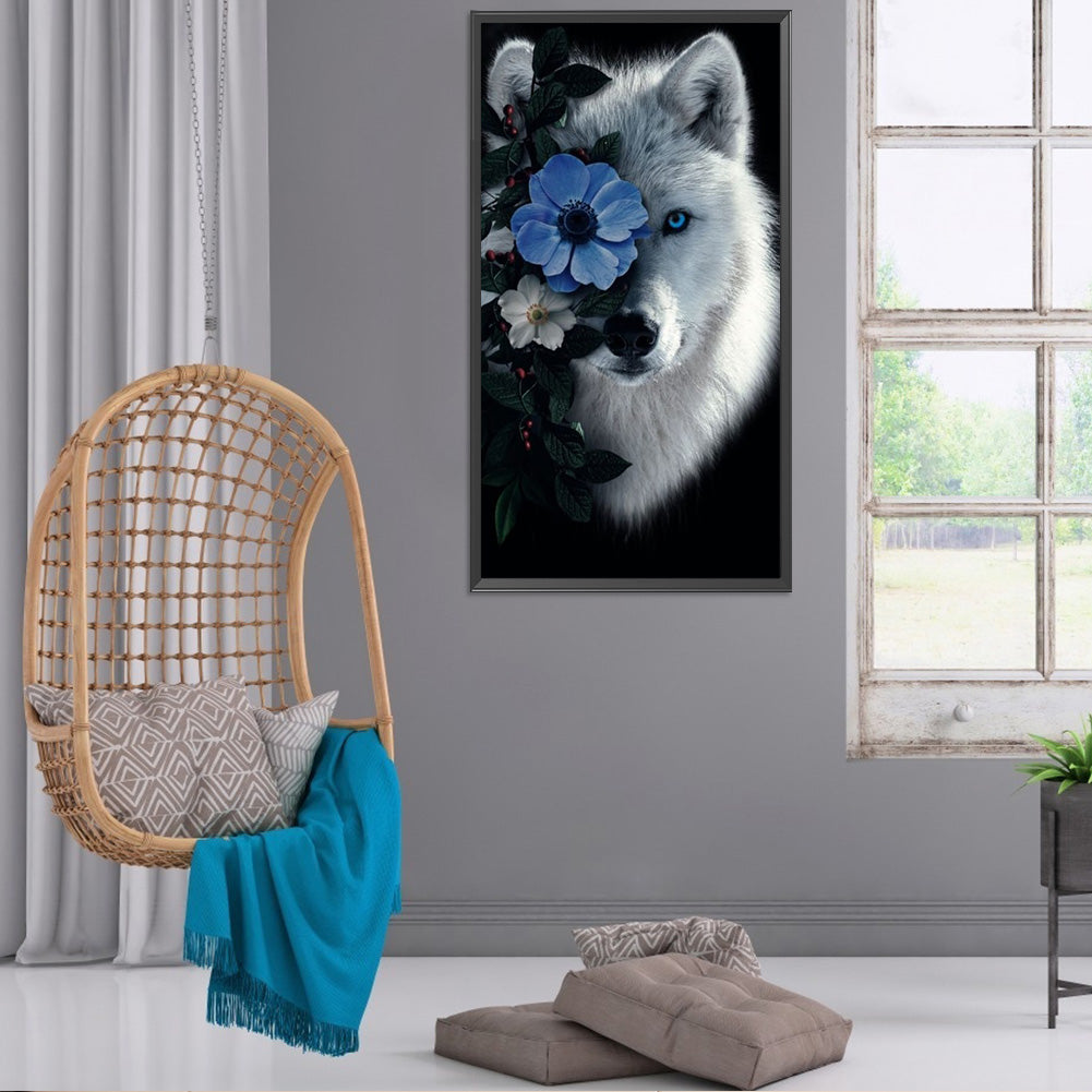 Flower Wolf - Full Round Drill Diamond Painting 40*80CM