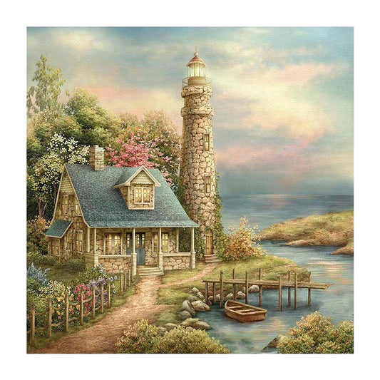 Lighthouse House - Full Round Drill Diamond Painting 50*50CM