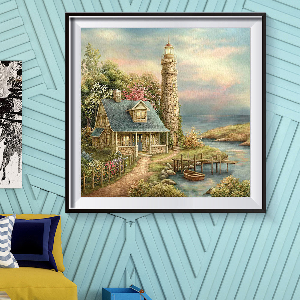 Lighthouse House - Full Round Drill Diamond Painting 50*50CM
